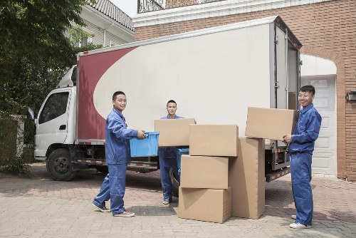 Commercial moving team preparing office items in Aldboroughhatch