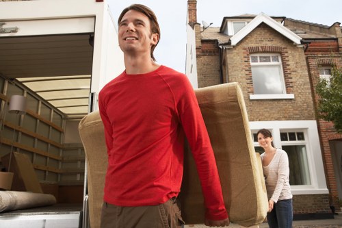 Man and van service loading boxes into a moving van