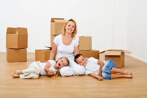 Packed boxes and furniture ready for local removals