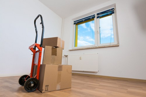 Packed boxes and furniture ready for removals in Aldboroughhatch